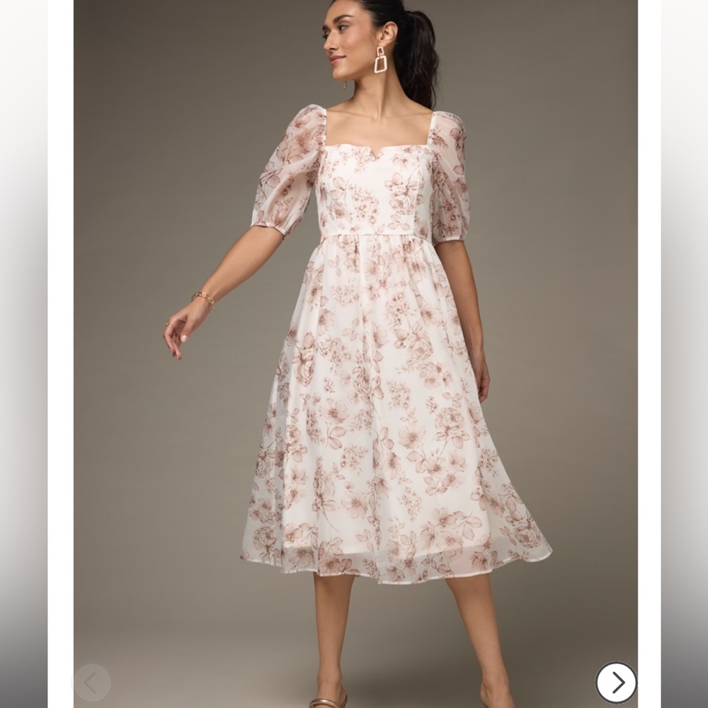 Francesca's Collections Cream Puff Sleeve Midi Dress